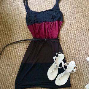 Black, burgundy, and brown dress. Size 14